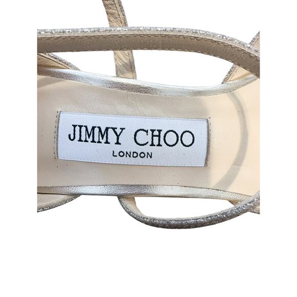 Jimmy Choo NWOB Esme 85 Platinum Ice Dusty Glitter Champagne Strappy Sandals 37 - Picture 9 of 11